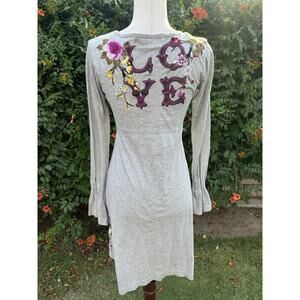 Johnny Was Gray Embroidered Long Sleeve Dress | Size Small | LOVE Back Detail